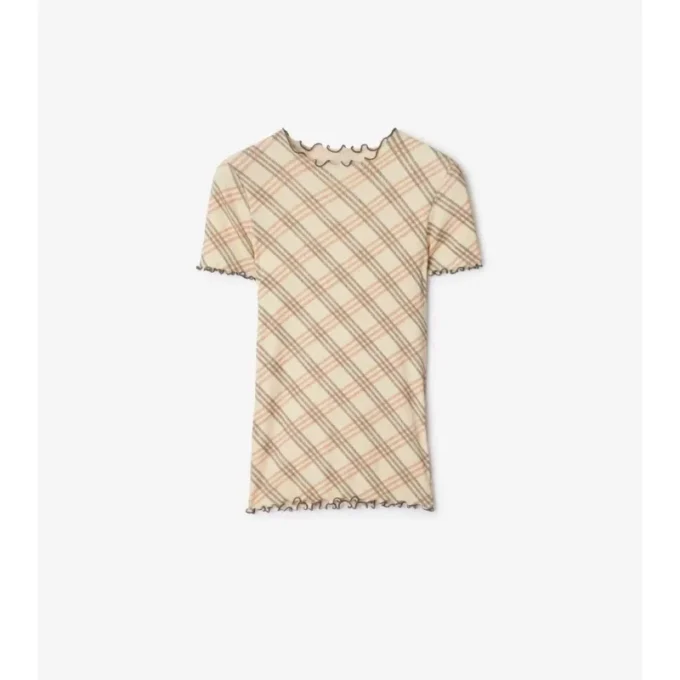 T-shirt i stretchbomull med rutmönster T-shirt i stretchbomull med rutmönster