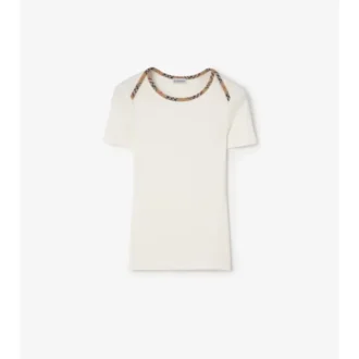 T-shirt i stretchbomull med rutmönstrad kant