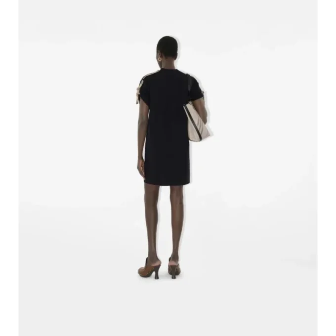 T-shirtklänning i bomull med rutmönstrad kant T-shirtklänning i bomull med rutmönstrad kant